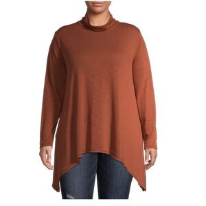 Slub Sharkbite Tunic Length Cowlneck Knit Top